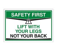 VSafety Señal de seguridad primero, con texto en inglés "Lift With Your Legs Not Your Back", 300 x 200 mm, vinilo autoadhesivo