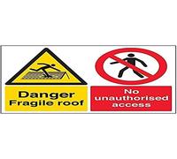 VSafety - Señal de vinilo autoadhesivo con texto en inglés "Danger, Fragile Roof. No Unauthorised Access", 400 mm x 300 mm