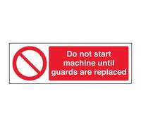 VSafety - Señal de vinilo autoadhesivo con texto en inglés "Do Not Start Machine Until Guards Are Replaced", horizontal, 300 mm x 100 mm