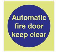 VSafety - Señal de vinilo autoadhesivo con texto en inglés "Glow In The Dark Automatic Fire Door Keep Clear", 150 mm x 150 mm
