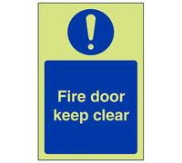 VSafety - Señal de vinilo autoadhesivo con texto en inglés "Glow In The Dark Fire Door Keep Clear", vertical, 150 mm x 200 mm