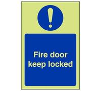 VSafety - Señal de vinilo autoadhesivo con texto en inglés "Glow In The Dark Fire Door Keep Locked", vertical, 100 mm x 150 mm