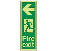 VSafety - Señal de vinilo autoadhesivo con texto en inglés "Glow In The Dark Fire Exit Arrow" (100 mm x 300 mm)