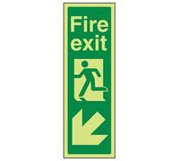 VSafety - Señal de vinilo autoadhesivo con texto en inglés "Glow In The Dark Fire Exit Arrow Down Left", 150 x 450 mm