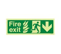 VSafety - Señal de vinilo autoadhesivo con texto en inglés "Glow In The Dark NHS Fire Exit Arrow Down", 300 x 100 mm