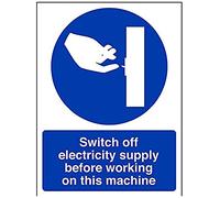 VSafety - Señal de vinilo autoadhesivo con texto en inglés "Switch Off Electricity Supply Before Working On This Machine", vertical, 150 mm x 200 mm
