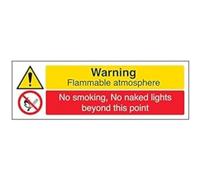 vsafety signos 67120 ax-r "una atmósfera inflamable/No fumar, No Naked luces" señal de advertencia construcción, 1 mm plástico rígido, paisaje, 300 mm x 100 mm), color negro/rojo/amarillo