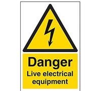 vsafety signos 68021 au-s "Danger Live equipo eléctrico" ADVERTENCIA Señal eléctrica, autoadhesivo, vertical, 200 mm x 300 mm, Negro/Amarillo