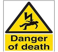 vsafety signos 68027bc-r "peligro de muerte" ADVERTENCIA Señal eléctrica, 1 mm plástico rígido, vertical, 300 mm x 400 mm, color negro/amarillo