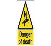 vsafety signos 68027bc-s "peligro de muerte" ADVERTENCIA Señal eléctrica, autoadhesivo, formato vertical, 300 mm x 400 mm, color negro/amarillo