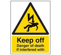 VSafety Signs 68028BC-R - Señal eléctrica de advertencia - Plástico rígido -"Keep Off, Danger Of Death If Interfered With" - 300 x 400 mm - Retrato - 3 unidades