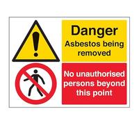 VSafety Signs 6B014BF-S - Señal de advertencia de amianto - Autoadhesivo - Asbesto que se quita y no autoriza - 400 x 300 mm - Paisaje - 3 unidades