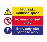 VSafety Signs 6C025BF-R - Señal de advertencia para edificio de construcción, plástico rígido, espacio confinado, sin permiso de entrada/trabajo no autorizado, 400 x 300 mm, paquete de 3