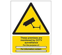 VSafety Signs - 6E034AN-S - Señal de advertencia de seguridad - autoadhesivo - Las instalaciones están bajo vigilancia CCTV para el propósito de - 150 x 200 mm - Paquete de 3