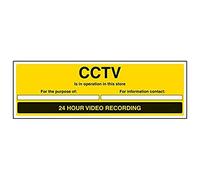 VSafety Signs - 6E045BJ-S - Señal de advertencia de seguridad - Autoadhesivo - CCTV en funcionamiento en esta área/grabación de vídeo 24 horas - 450 x 150 mm - 3 unidades