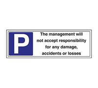 VSafety Signs 74041BJ-R - Señal de estacionamiento general - Plástico rígido - Management Take No Responsibility For Dam/Loss - 450 x 150 mm - Paquete de 3