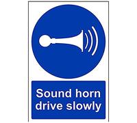 VSafety Sound Your Horn Drive Slowly - Señal (200 mm x 300 mm, plástico rígido de 1 mm)