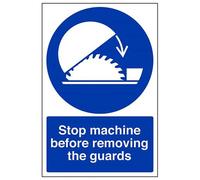 VSafety Stop Machine Before Removing The Guard - Señal vertical (200 x 300 mm, plástico rígido, 1 mm)