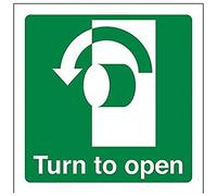 VSafety Turn To Open - Señal cuadrada (antihoraria), 100 x 100 mm, vinilo autoadhesivo