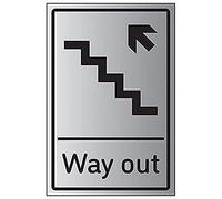VSafety Way Out - Escalera con flecha hacia arriba izquierda, 200 x 300 mm, efecto de aluminio autoadhesivo