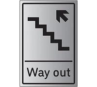 VSafety Way Out Flecha arriba escaleras izquierda - 200 mm x 300 mm - 1,6 mm efecto aluminio plástico rígido