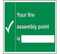 VSafety Your Fire Fire Assembly Point Is Sign - Paisaje - 400 mm x 300 mm - Vinilo autoadhesivo