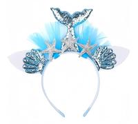 Vsdski Diadema de sirena con purpurina, diadema de cola de sirena con estrellas de mar, tocado de tul, accesorios para el cabello de sirena, suministros de fiesta para mujeres y niñas (azul)