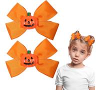 Vsdski Pinzas para el pelo con lazo de calabaza para niñas, lazos de Halloween, accesorios para el cabello, bonitos pasadores de pelo naranja de dibujos animados 3D, pinzas de cocodrilo