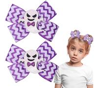 Vsdski Pinzas para el pelo con lazo de Halloween para niñas, bonitos lazos de dibujos animados, accesorios para el pelo, fantasmas 3D, pasadores de pelo a rayas moradas, pinzas de cocodrilo