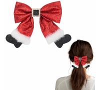 Vsdski Pinzas para el pelo con lazo de Navidad, calcetines rojos de Navidad, pasadores para el pelo, lazo con purpurina, horquilla de cocodrilo, accesorios de Navidad para el cabello para mujeres y