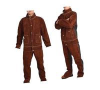 Vseutiac Chaqueta de Soldadura de Cuero, Pantalones, Traje, Equipo de Protección, Delantal de Soldadura, Monos de Soldador, MARRÓN, L