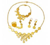 Vseutiac Conjunto Joyas Mujer con Colgante Moneda Elegante Conjunto Joyas con Medallones Circulares Cpado en Oro para Mujeres, Bodas
