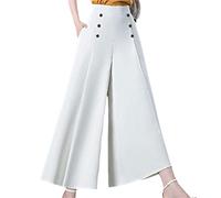 Vseutiac Pantalones Mujer Pierna Ancha Cintura Alta Pantalón Recto Largo Tela Suave Poliéster Funcional con Bolsillos Adecuados para Oficina Viajes Días de Esc, Blanco, 4XL