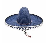 Vseutiac Tradicional Ancha Sombrero Protector Solar Gorro Decorativo con Borlas Diseño Llamativo para Adultos Adecuado para Celebraciones Fotografía, Azul Real, L 58-60cm