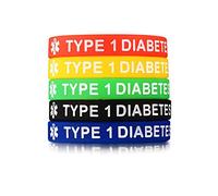 vsilay 5 pulseras de identificación médica de silicona tipo 1/2, pulsera de emergencia para diabéticos, unisex, hombres y mujeres, bandas de goma impermeables de 7.5 pulgadas, 7.5 inches, gel de