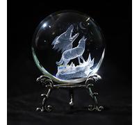 vskikris Figura de Lobo Aullando de Cristal láser 3D de 2.36 Pulgadas con Base de Soporte, Grabado 3D, Regalo de Lobo de Cristal, decoración del hogar