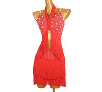 VSKXFDDB Vestidos De Baile Latino Con Flecos Para Mujer Falda De Rendimiento Cha Cha Con Cuello En V Vestido De Entrenamiento De Salón Con Tirantes Traje De Práctica De Salsa Hueca Para Rumba,Rojo,3XL
