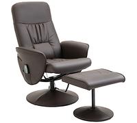 VSOGA 2-St TV Sillón con función reclinable giratorio 360°, sillón relax con 10 puntos de masaje, piel sintética en marrón, 76 × 81 × 105 cm