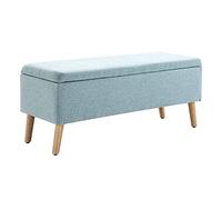 VSOGA Banco acolchado con espacio de almacenamiento, 110 × 39 × 45 cm, de poliéster tipo lino y madera de caucho en diseño escandinavo