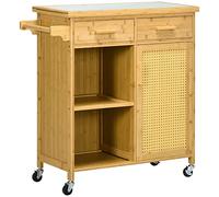 VSOGA Carrito de cocina con cajón, armario, estantes abiertos, toallero, encimera, bambú, natural