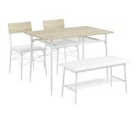 VSOGA Juego de mesa de comedor con 2 sillas, banco, juego de 4 mesas de cocina con estante para 4 personas, grupo de comedor para espacios pequeños, cocina, salón, roble