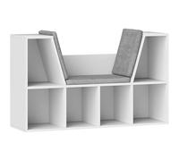 VSOGA Librería con cojín de asiento - Estantería de almacenamiento con 6 compartimentos, aspecto de lino, pequeña librería para salón, dormitorio, 105 × 30 × 63 cm, color blanco