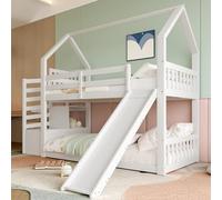 VSOGA =litera con escalera de almacenamiento y tobogán, cama para casa, cuna con barandilla, adecuada para niños, adolescentes, 90 x 200 cm, color blanco