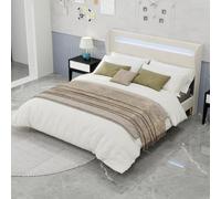 VSOGA Moderna cama tapizada minimalista con luz LED retroiluminada suave, 160 x 200 cm, beige, accesorio de dormitorio multifuncional, base de bajo perfil sin almacenamiento, mate no incluido.