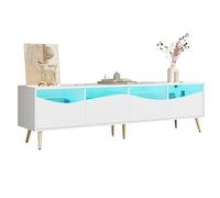 VSOGA Mueble moderno para TV de 180 × 40 × 50 cm con iluminación LED - Cuerpo blanco, patas de metal doradas, frente de cristal y espacio de almacenamiento, elegante armario bajo para salón