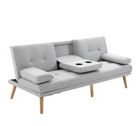 VSOGA Sofá cama cómodo sofá cama, 3 plazas, sofá cama, lino, gris claro, 181 x 77 x 72 cm