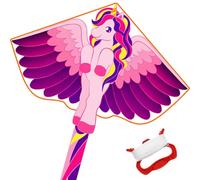 Vspek Cometa de Unicornio, Cometa de una Sola línea con Hilo de Cometa y Cola de Largo para Niños y Adultos Principiantes, Juegos al Aire Libre, Viaje a La Playa, Regalo de Cometas, Magenta