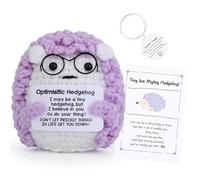Vspek Divertido Erizo Morado Positiva, Personalizados Peluche de Punto Muñeco con Tarjeta y Llavero, Decoración Hogar Oficina, Regalos Originales Positiva para Familiares Amigos Parejas Niños Colega