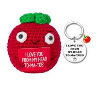 Vspek Divertido Tomate Positivo, Llavero, Muñecas de Punto Creativas con Tarjeta, Regalos Originales para Mujer, Hombres, Parejas, el Ser Amado, Cumpleaños, Fiesta