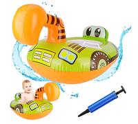 Vspek Flotador bebé con Asiento and Inflador, Forma de Coche de Natación de Dibujos Animados Piscina Flotador Inflable Flotador de Natación Barca Hinchable Nadar Entrenador de Piscina (Excavadoras)